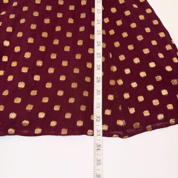 Topshop A Line Off the Shoulder Mini Dress Burgundy w Gold Metallic Polka Dots 4 - Picture 8 of 15